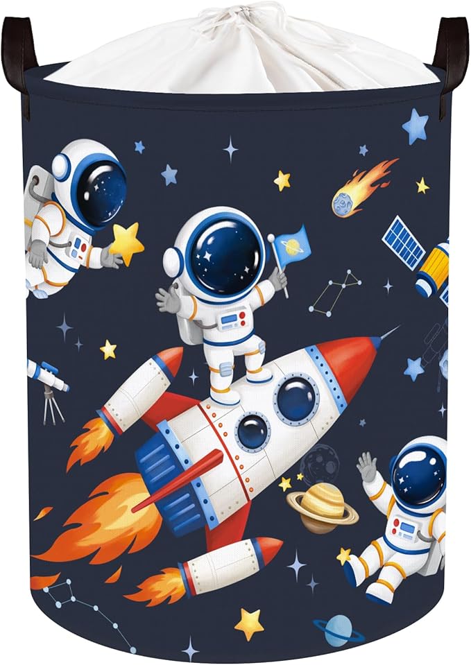 Clastyle Cosmic Space Planet Laundry Basket Star Kids Clothes Book Storage Basket Gift Toy Box for Bedroom Decor,Astronaut,36x45 cm