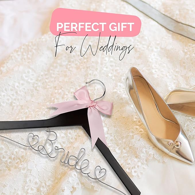 Bride Hanger for Wedding Dress, Wooden Gown Display with White Finish, Elegant Keepsake for Ceremony Photos, Bridal Shower Gift, Getting Ready Accessory for Special Day(Anatto Wood)
