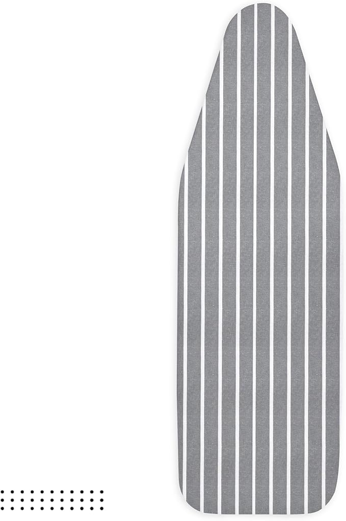 Encasa XO Ironing Board Cover and Pad 49"x18" - 4mm Felt Wide Iron Board Cover with Padding, Stain-Safe Dye, Non Slip, Elastic Bungee Cord Tightening, Heat Resistant Roma Grey Stripes