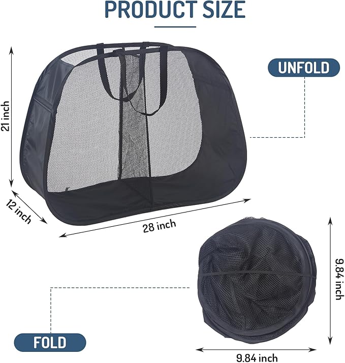 Seiritex Mesh Popup Laundry Hamper 2 Compartment, Collapsible Laundry Sorter Basket Foldable Hamper for Clothes, College Dorm, Travel (Black)