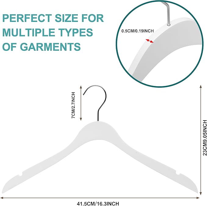 Luxury Ultra Thin 20 Space Saving Wooden Clothes Hanger, 360 Degree Rotating Hook, Best for Shirts, Blouses, Pant, Dress, Hangers White (White - Shirt/Blouse, 20)