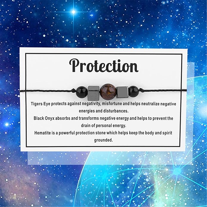 Caiyao Chakra Crystal Tiger Eye Bead Bracelet with Wish Card for Women Adjustable Spiritual Stone Braide String Bracelet Yoga Meditation Jewelry Gift