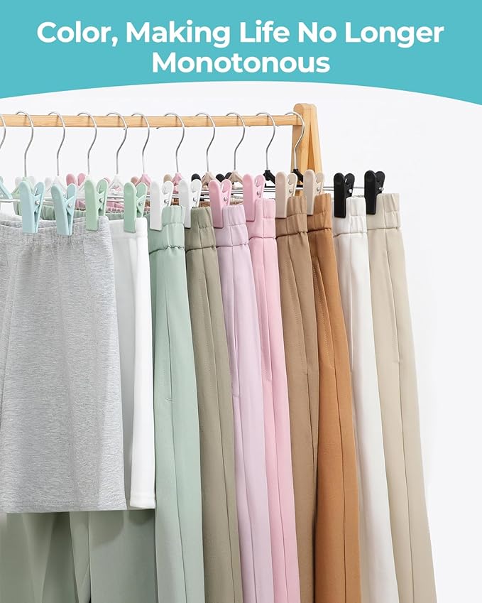 Pant Skirt Hangers with Clips 50 Pack - Space Saving Stackable Shorts Hangers with Clips - Non-Slip, Adjustable for Women, Kids, Men, Children, Blue
