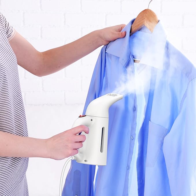 Handheld Garment Steamer for Clothes, Portable Clothes Steamer Remove Wrinkle, 230ml Capacity, Ideal for ALL Fabrics, 12 minutes Continuous Steam, One button Design, Easy to Use, mini, White