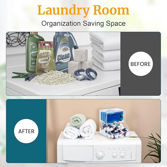 2-Compartment Acrylic Storage Container, Laundry Pods and Dryer Sheet Dispenser, Clear Dishwasher Pod Holder with Lid