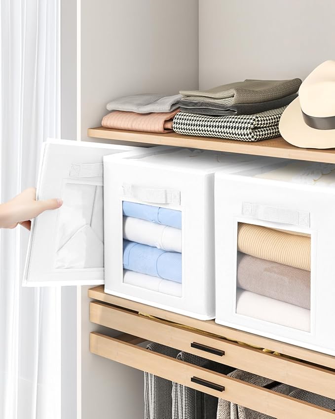 Storage Cube 11 Inch - Cube Storage Bins with Window, Closet Storage Baskets with Handle, Fabric Bins for Closet, Shelves, Toys, Clothes, Set of 8, White