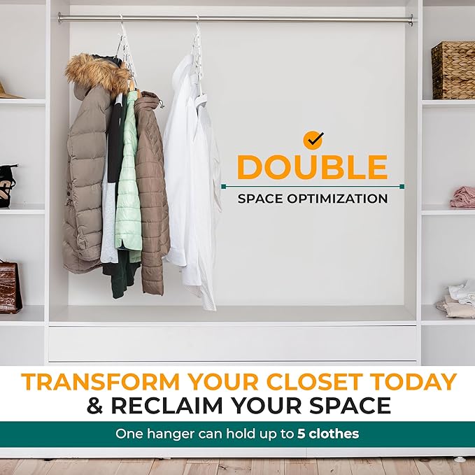 CraftyCrocodile Space Saving Hangers for Clothes - 6 in Pack, Heavy Duty Plastic, Multi Closet Space Savers for Shirts, Pants, Jeans, Sweaters - Hanger Organizer Space Saver, White