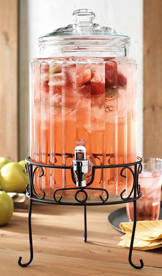 MosJos 2 PACK 1.5 Gallon Drink dispenser, Glass Beverage Dispenser With Elegant Stand Stand, Drink Dispensers for Parties With Spigot 100% Leakproof. Perfect For Parties And Daily Use