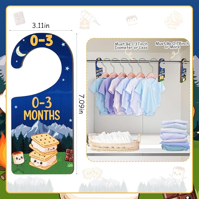 Baby Closet Dividers 8PCS, S’More Themed Wooden Double-Sided Clothes Size Hanger/Organizer from Newborn to Toddler for Nursery Decor Baby Shower Birthday Gender Reveal Party Gift