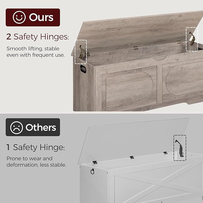 Storage Chest, 47.2” Toy Box, Entryway Storage Trunk, Shoe Bench with Storage, Engineered Wood Storage Cabinet with 2 Safety Hinges, Entrance Bench for Living Room, Grey SCGY2201