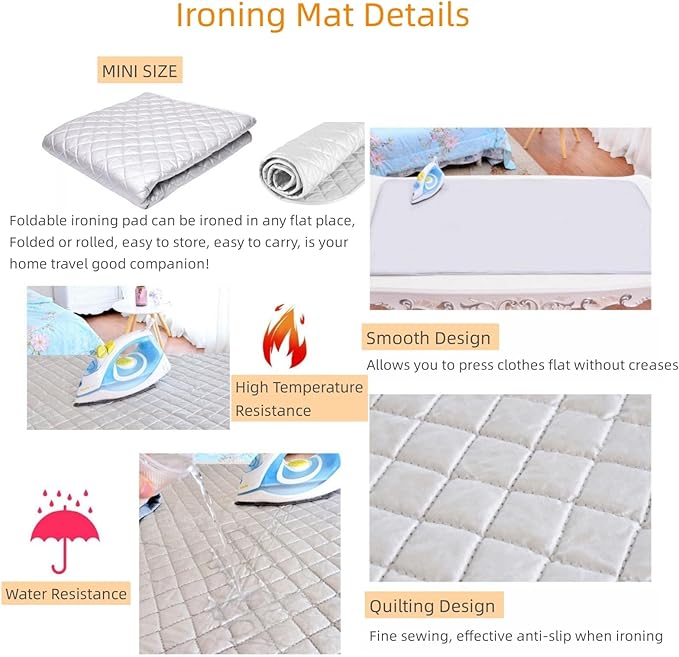 Ironing Mat Blanket Ironing Board Replacement, Iron Board Alternative Cover, Portable Travel Ironing Pad, Quilted Heat Resistant Ironing Pad Cover for Washer, Dryer, Table Top 33"X 19" (No Magnetic)