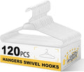 Quality Hangers Heavy Duty White Plastic Hangers 120-Pack with Swivel Hook | 7mm Thick Non Slip Coat Hangers with Accessory Bar | Ideal Clothes Hangers Plastic for Everyday Use | 17 Inches 120, White