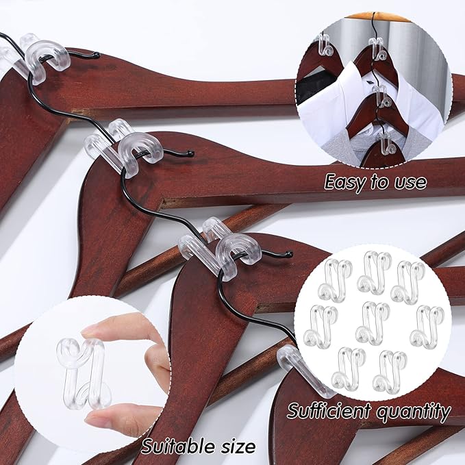 Unittype 150 Pcs Space Saving Hanger Hooks, Clothes Hanger Connector Hooks, Heavy Duty Space Saver Extender Clips for Closet Organizers (Clear)