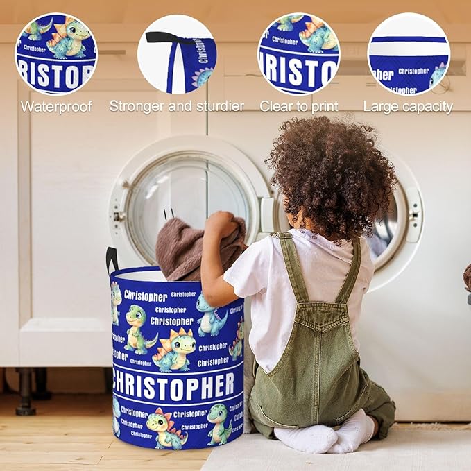 Custom Name Laundry Hamper, Personalized Laundry Basket with Name for Baby Boys Girls, Customized Collapsible Dirty Clothes Hamper Storage with Handles for Bedroom Bathroom Dorm Room Decor