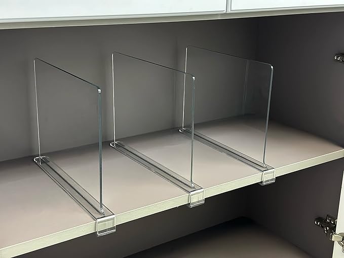 LikeU Acrylic Shelf Dividers for Closets,4 PCS Wood Shelf Dividers,Clear Shelf Separators,Perfect for Clothes Organizer and Bedroom Kitchen Cabinets Shelf Storage and Organization…