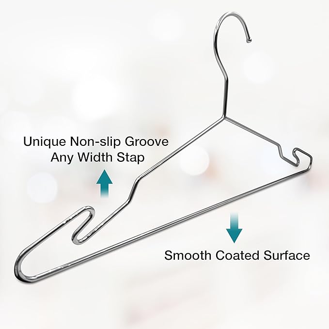 Heavy Duty Metal Hangers with Unique Hook Design Durable & Sturdy Coat Hangers 4mm Thick Withstands 25lbs Weight Smooth Finish Compact Shirt Hangers - 40 Pack Chrome