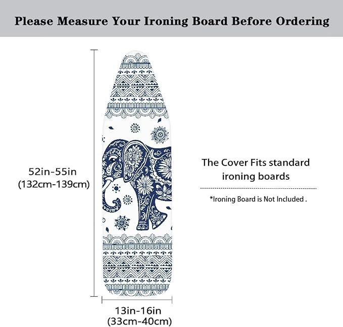 SEANATIVE Boho Elephant Ironing Board Cover and Pad Decor Extra Thick Covers with Elastic Edge, Stain Resistant and Durable Scorch