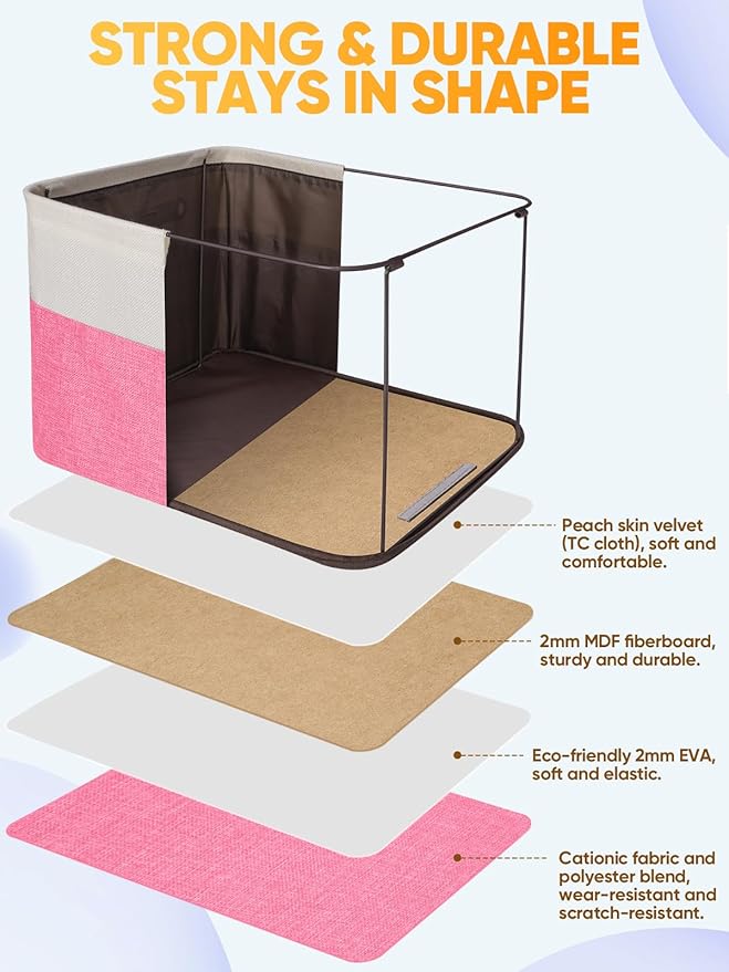 BALEINE 3 Pack Fabric Storage Bins for Shelves, Linen Storage Baskets for Organizing, Decorative Closet Bins for Clothes, Home (Pink, 15''x11''x9.5'')