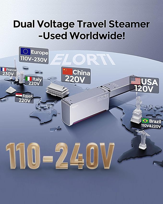 Travel Steamer for Clothes, 1200W Dual Voltage 110-220V Portable Handheld Steamer with Pluggable Cable & Foldable Design, 15s Fast Heat, 2 in 1 Steam Iron with 110ml Tank for Europe, Global
