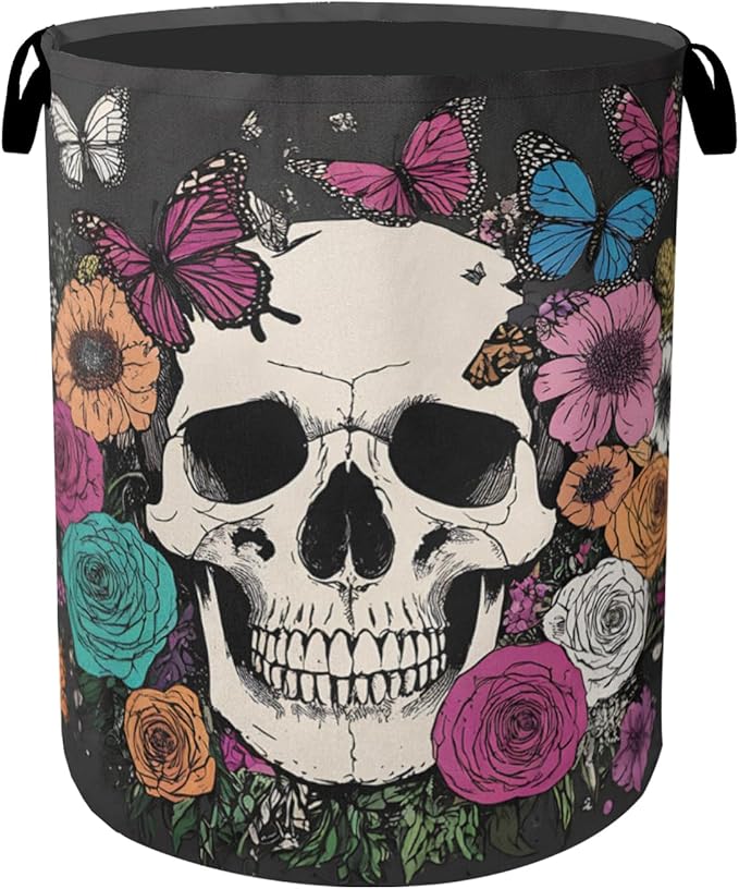 Skull Gothic Laundry Hamper - Foldable Waterproof Fabric Laundry Basket with Handles, Clothes Storage for Laundry,Bedroom,Dorm