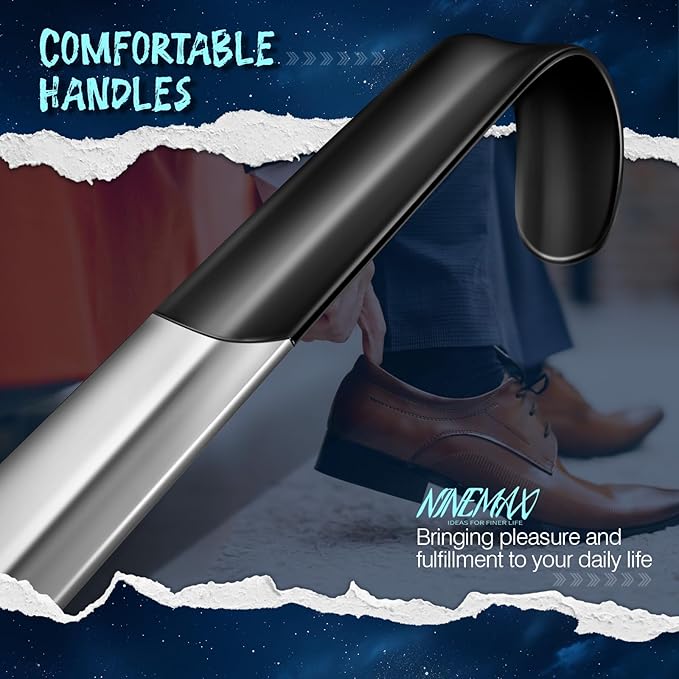 NINEMAX Shoe Horn Long Handle for Seniors Men Women, Metal Long Shoehorn Boot Horn, Stainless Steel Shoe Spoon Helper 16.5''(Pack of 2)