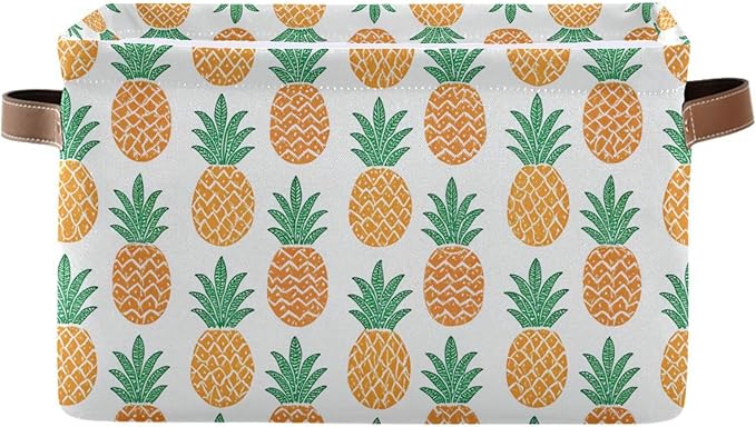 Fun Pineapple Storage Basket Bin, Large Cube Storage Box Canvas Collapsible Storage Organizer for Home Office Closet - 15 L x 11 W x 9.5 H