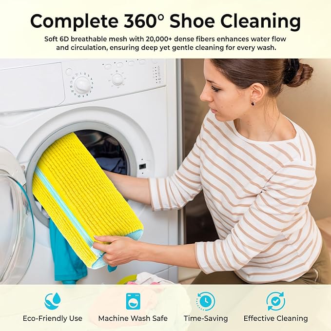 2PCS Shoe Washing Machine Bag with Pair of Shoes Tree and 4 Deodorizer Balls, Durable Zipper Reusable Shoe Washing Bag with 20000+ Fluffy Fiber Lining For 360° Cleaning for Sneakers