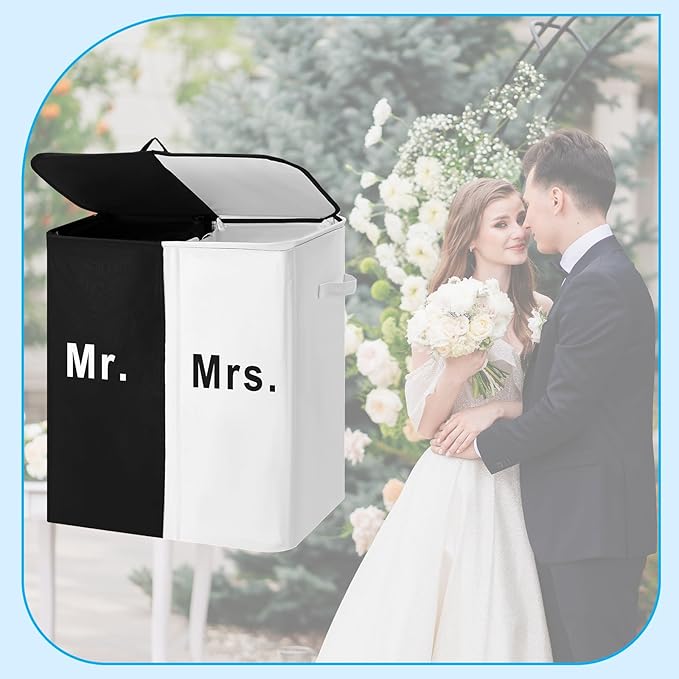 154L Large Double Laundry Hamper with Lid and Removable Bags Laundry Basket 2 Section Collapsible Dirty Clothes Hamper for Bathroom Bedroom for Husband&Wife Parents or Couple (Mr. Mrs.)
