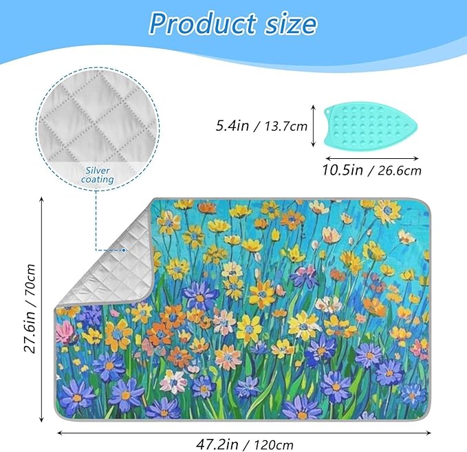 Ironing Mat Pad for Table Portable Travel Iron Blanket Ironing Board Covers Pressing Mat Heat Press Pads 27.6x47.2 Inches Flower Leaf Orange Purple51