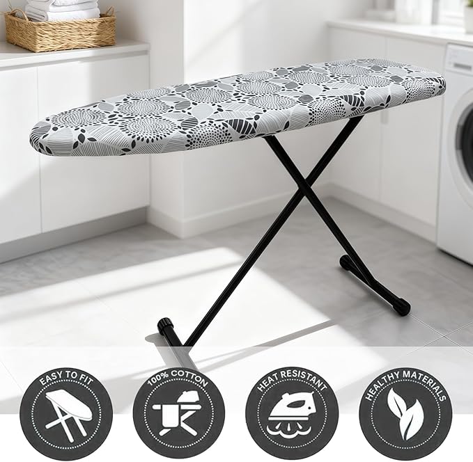 Ironing Board Cover and Pad, Sewn-in Thick Feltpads, Elastic Edge,12"x36"Scorch & Stain-Resistant Replacement Ironing Board Cover, Fits Standard Ironing Boards, Durability & Easy to Install