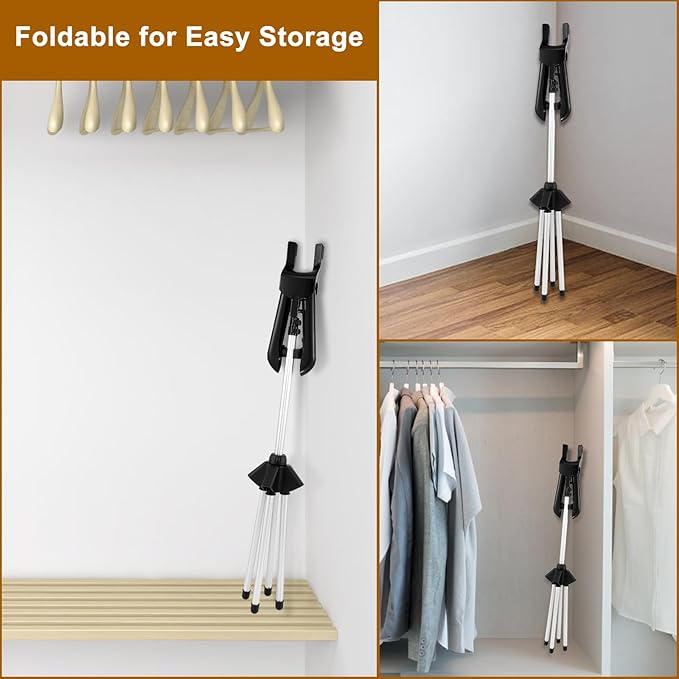 Iron Steam Stand, Steaming Clothes Hangers, Handheld Telescopic Steamer Stand Garment Steamer Rack, Height Adjustable Foldable Standing Garment Hanger for Home Steam Ironing (Black)