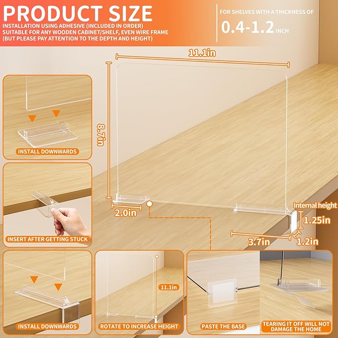 Yieach 10 Pack Towel,Sweater,Purse Organizer and Acrylic Shelf Dividers for Closet Organization - Adjustable Height - Vertical Shelf Separators for T Shirt,Clear Closet Shelf Divider for Wood Shelves