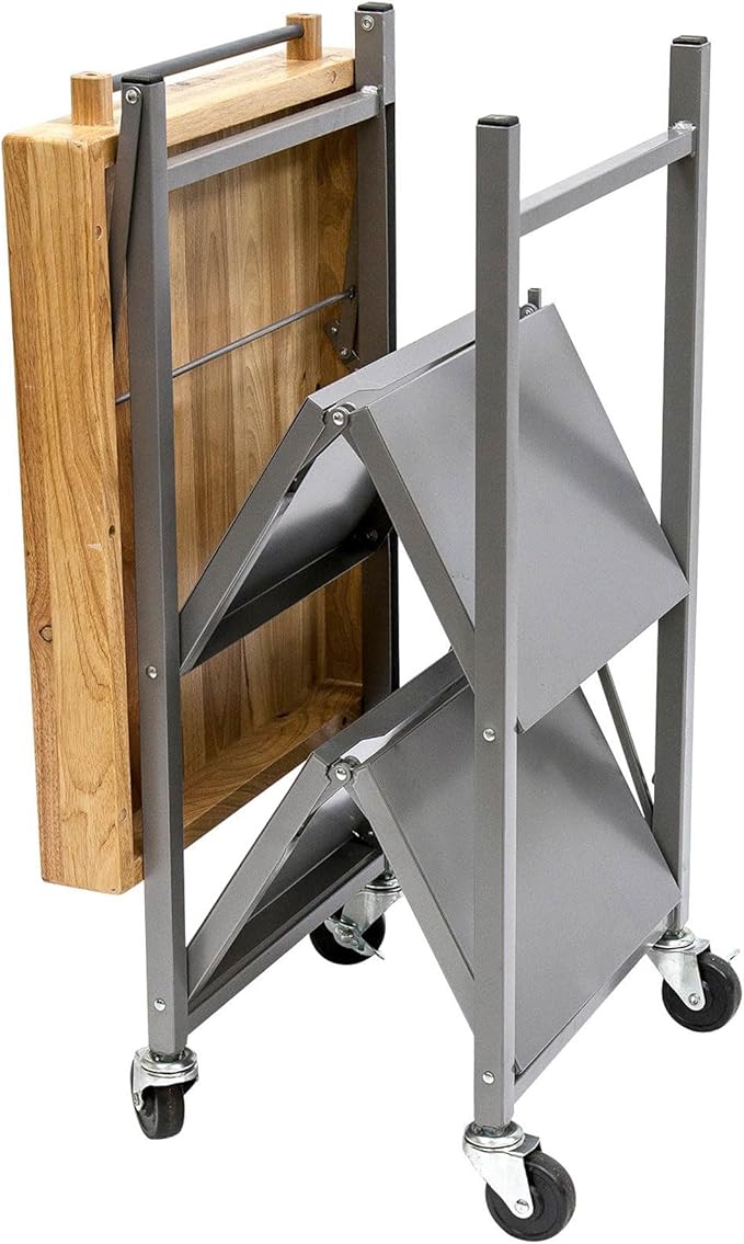Origami Foldable Kitchen Island Cart, Rolling Storage Table Organizer with Wheels, Silver