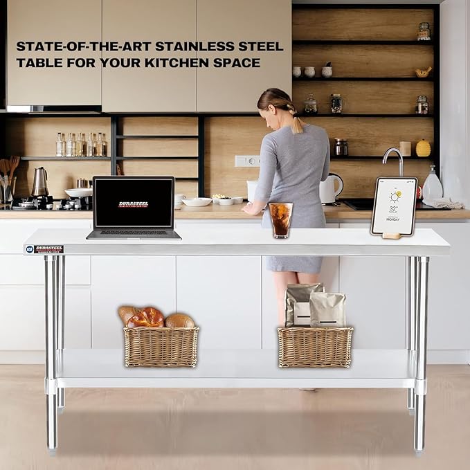 DuraSteel 24x72 Stainless Steel Work Table - NSF Commercial Prep Metal Table - Outdoor Pizza Oven Stand w/Under Shelf - Kitchen Island Laundry Utility Garage Microwave Stand Rolling Storage Cart Vevo