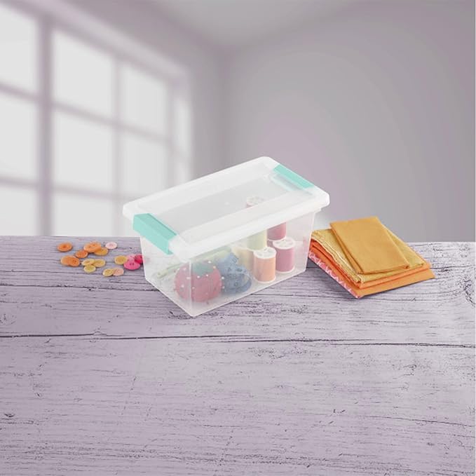 Sterilite 4-Pack Clip Box, Stackable Clear Plastic Bins with Latching Lids, Medium - Writing, Arts or Crafts Supplies Storage Containers for Home, Office, Classroom and Workshop Organization
