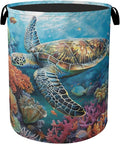 Sea Turtle Foldable Canvas Laundry Basket with Handles - Storage Organizer, Heavy Duty for Home，Bedroom, Dorm, Bathroom