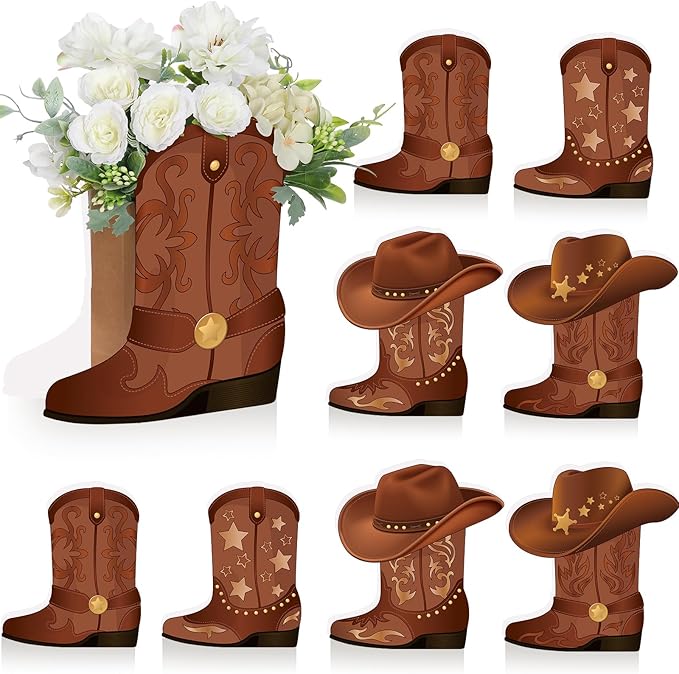 Weekgrat 8 Set Western Cowboy Boots Flower Boxes Centerpiece Boot Shape Boxes Decorations Western Theme Party Boot for Cowboy Cowgirl Birthday Party Baby Shower Wedding Supplies
