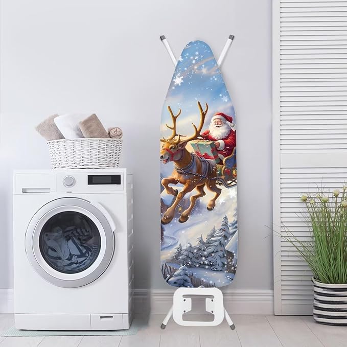 Santa Claus Deer Ironing Board Cover Stain Resistant Cover for Ironing Board Standard Size Christmas Decor Ironing Pad for Table 54x15 inches