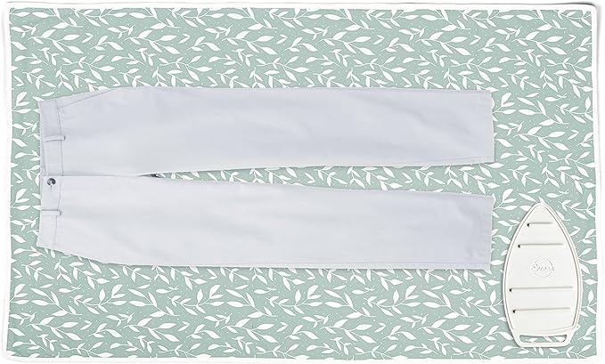 Encasa XO Ironing Mat/Pad (Large 48"x28") with 3mm Padding & Silicone Iron Rest for Steam Pressing on Tabletop or Bed - Heat Resistant, Portable, Quilting & Travel Blanket - Green Leaflet