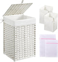 Greenstell Laundry Hamper with Lid, 60L Clothes Hamper with 2 Removable Liner Bags & 2 Mesh Bags, Handwoven Synthetic Rattan Basket, Toys in Bathroom, Bedroom White