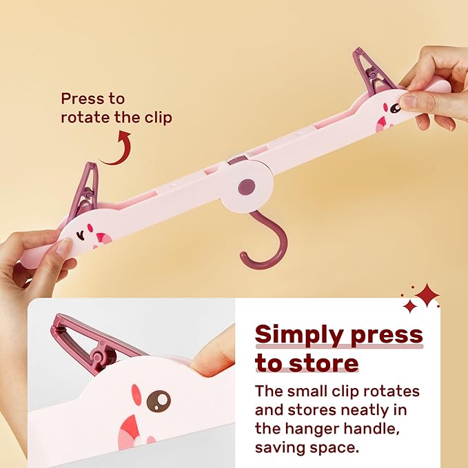 6 Pcs Travel Hangers Portable Folding Clothes Hangers Travel Accessories Foldable Clothes Drying Rack for Camping (Pink)