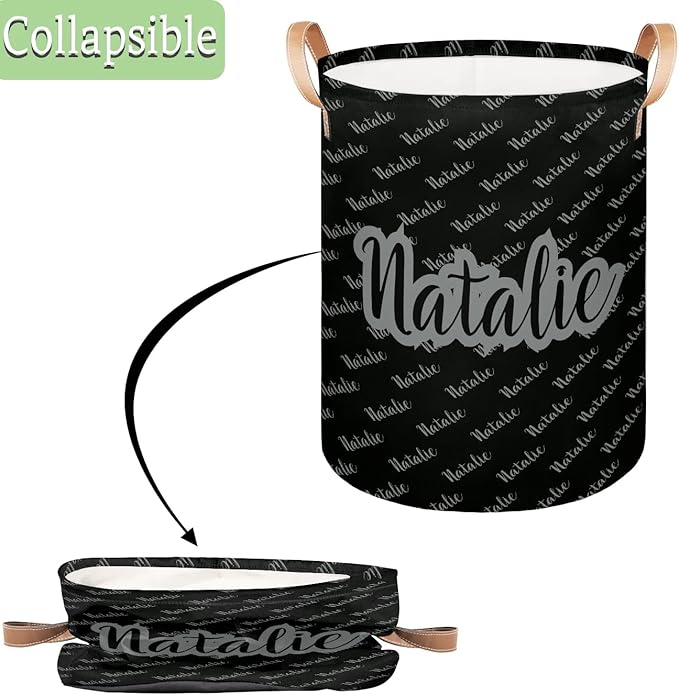 Personalized Laundry Basket, Custom Gift Laundry Hamper, Collapsible Nursery Waterproof Laundry Baskets, Dirty Clothes Toy Hamper with Handles Name Text Gray