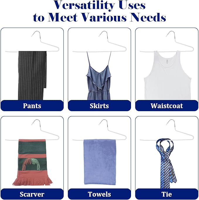 20 Pack Open Ended Pants Hangers with Non Slip Design,Suitable for Trousers,Jeans,Towels for Closet Space Saving,Durable Metal Material with Rubber Coating (White)
