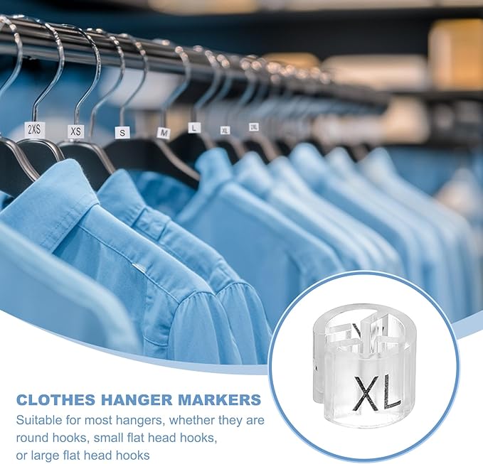PATIKIL 300 Pcs Clothes Hanger Markers XL Fit Rod Garment Size Tag Hanger Clips Round Color Coding Label for Clothing, Clear