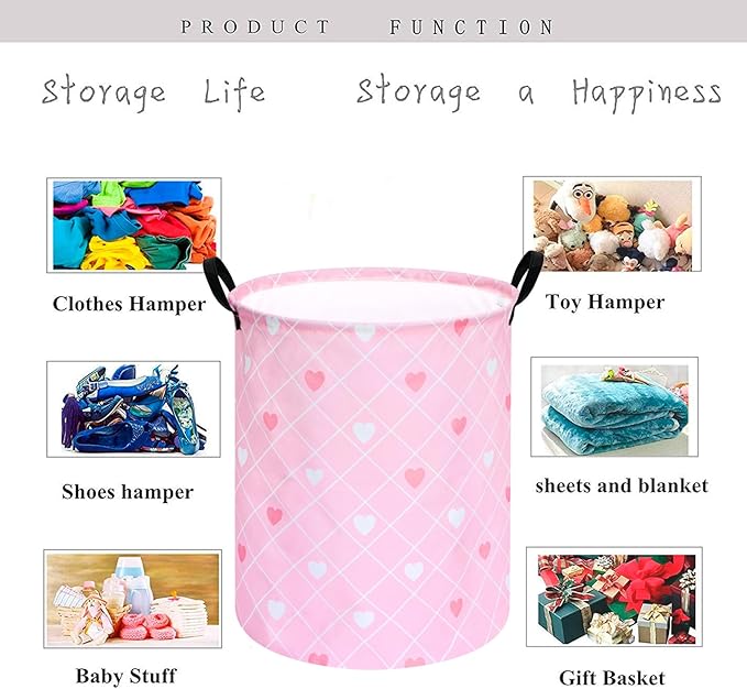 KUNRO Round Heart Valentine's Laundry Gift Basket Storage Hamper, Clothes Storage Organizer Bins, Shelf Basket with Handles for Room Decor
