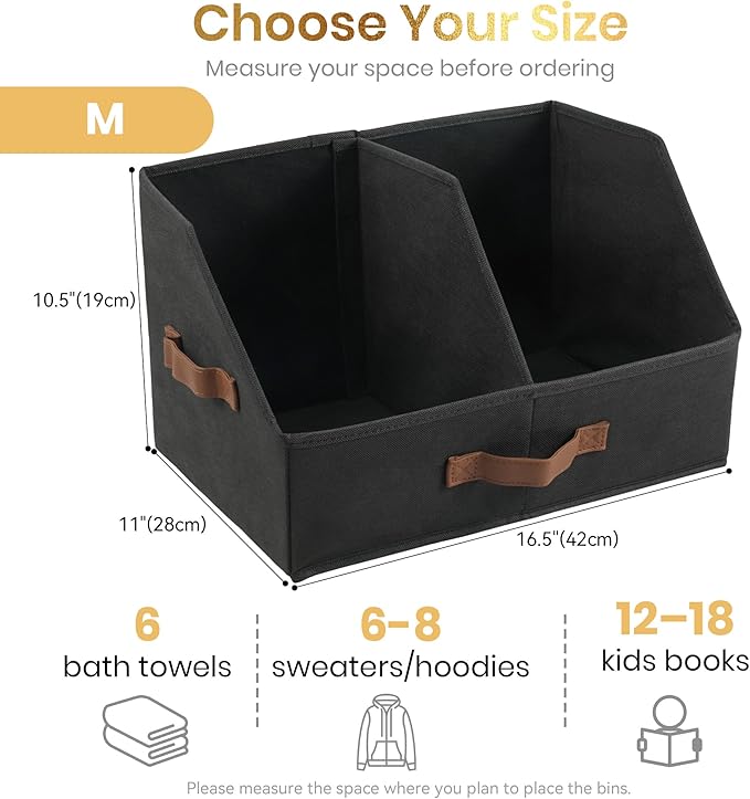 Trapezoid Storage Bin - UPGRADED HEIGHT Closet Organizers And Storage W/ Handles & Adjustable Dividers, Fabric Collapsible Storage Bins For Clothes Storage & Shelf Organizer (6pcs, Medium, Black)