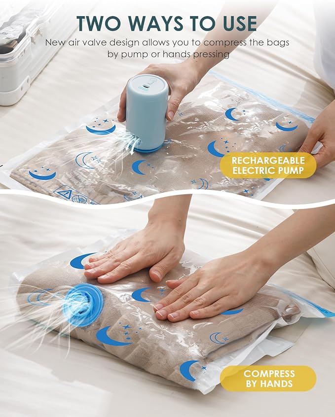 Vacuum Storage Bags with Electric Pump, 20 Pack Vacuum Sealed Bag with 1500mAh Rechargeable Battery for Clothes, Blanket, Duvets, Pillows, Comforters, Travel