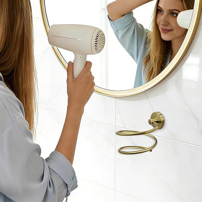 Wall Mounted Hair Dryer Holder,Bronze Finish Bathroom Hair Tool Organizer for Bathroom-Gold