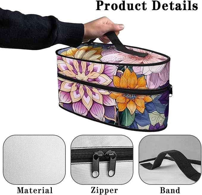 Floral Iron Portable Storage Bag Fits for Home Outdoor Reusable Colorful Clothes Iron Storage Case with Zipper Closure