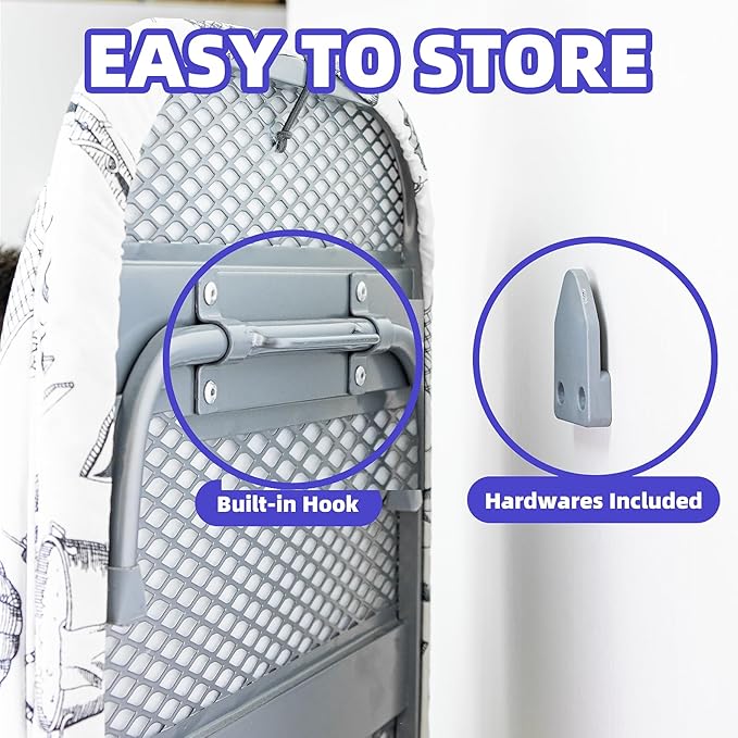 Foldable Ironing Board,13"x35" Folding Tabletop Small Ironing Board with Iron Holder and Wall Mount Space-Saving, White